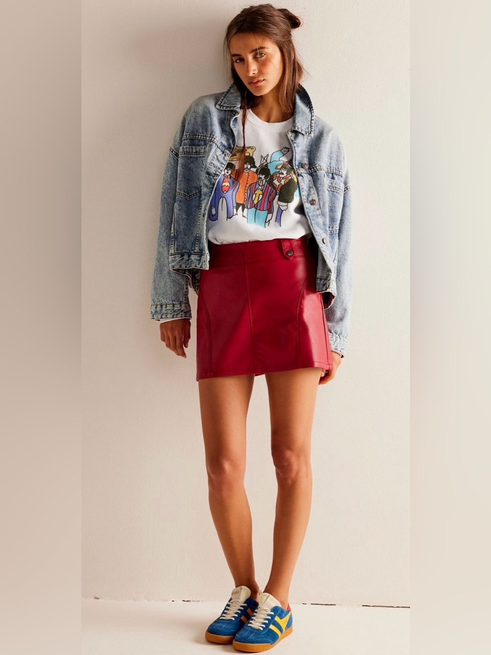 Free People We The Free Red Sweet Kiss Runaway Vegan Mini Skirt